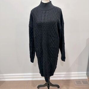 ESQUALO Black Turtleneck Sweater dress with Textured Knit